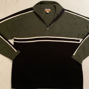 Meister olive green, black & ivory men’s quarter zip ski sweater Sz L